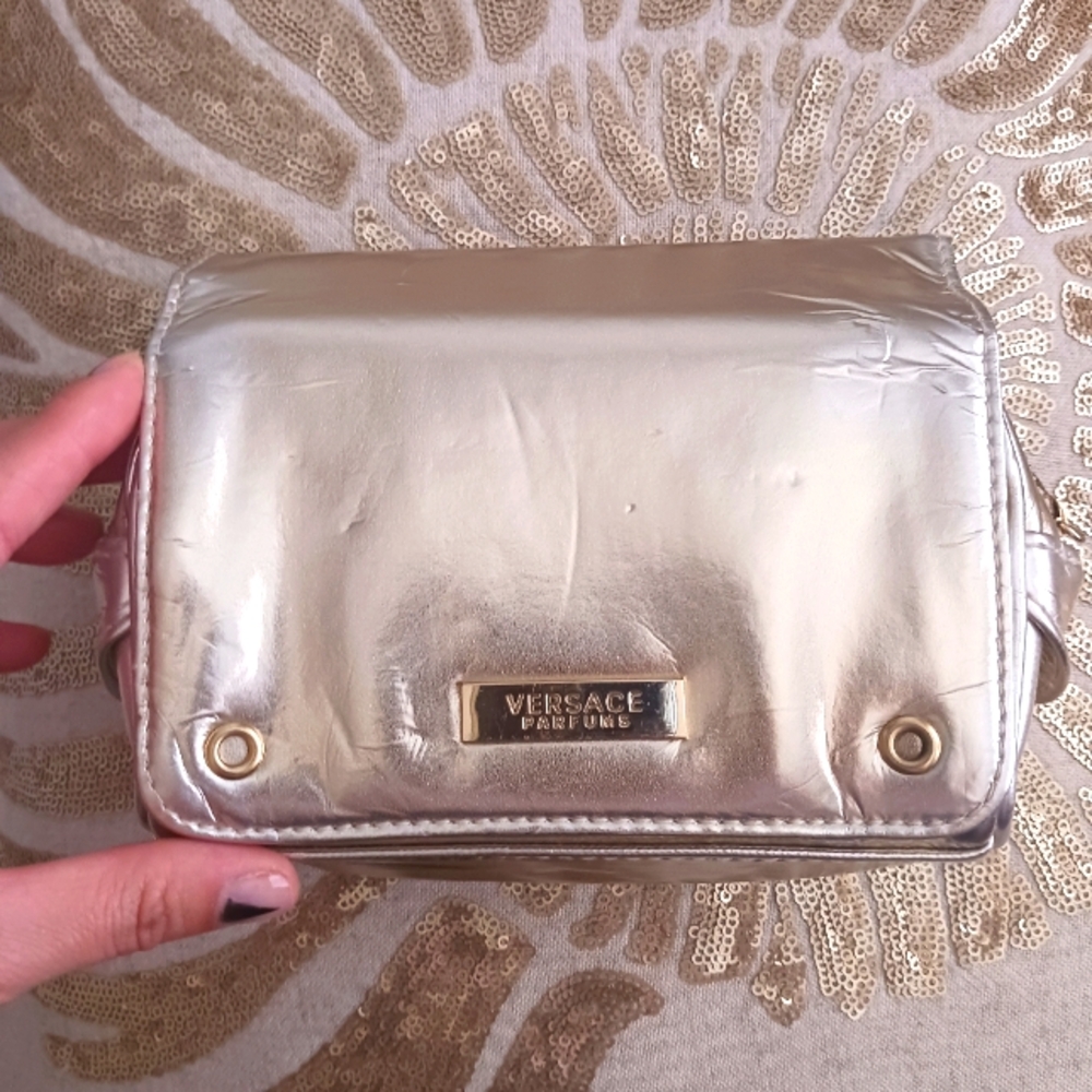 Versace Metallic Gold Women's cosmetic Bag with chain